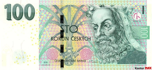 Front of the 100 Czech crown banknote from 2018.