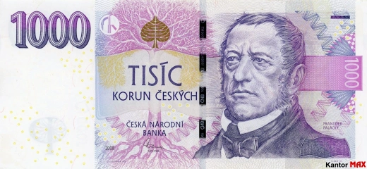 Front of the 1000 Czech crown banknote from 2009.