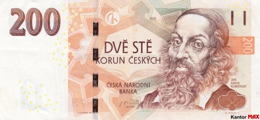 Front of the 200 Czech crown banknote from 2018.