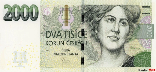 Front of the 2000 Czech crown banknote from 2007.