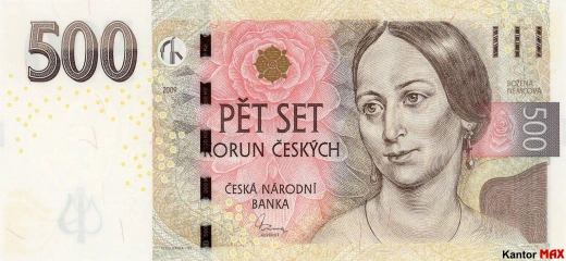 Front of the 500 Czech crown banknote from 2009.