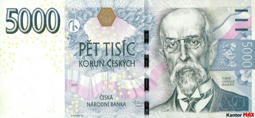 Front of the 5000 Czech crown banknote from 2009.