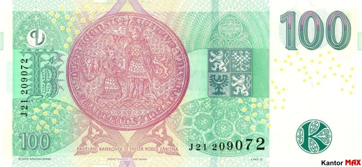 Back of the 2018 100 Czech koruna banknote.