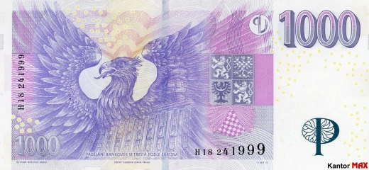 The back of the 1,000 Czech crown banknote from 2009.