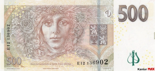 The back of the 500 Czech crown banknote from 2009.